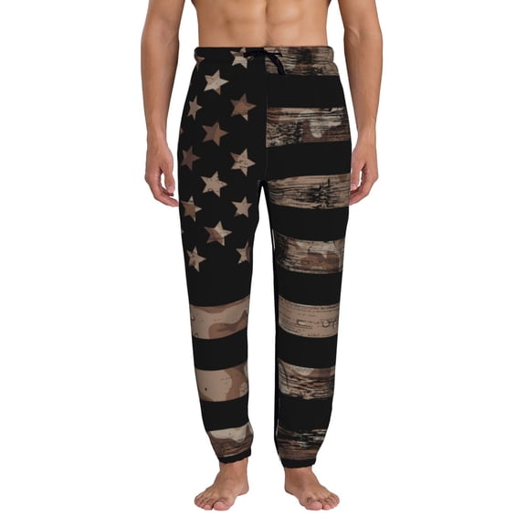 Xecao American Flag with Desert Camouflage Print Active Tech Joggers for Men, Mens Sweatpants Lounge Pants with Pockets-Medium