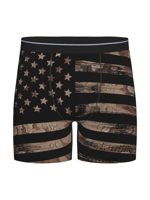 American Flag with Desert Camouflage Print Boxer Briefs for Men's Stretch Moisture-Wicking Underwear, Mid-Rise Classics breathable fabric
