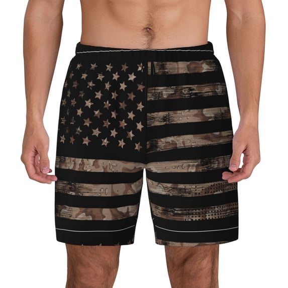 Xecao American Flag with Desert Camouflage for Men's Swimming Trunks Swim Trunks Quick Dry Swim Shorts with Mesh Lining Funny Swimwear Bathing Suits