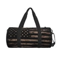 thumbnail image 1 of Xecao American Flag with Desert Camouflage print Round Travel Duffel Bag is a foldable gym bag with an inner pocket, perfect for travel sports, 1 of 8