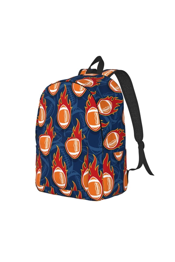American Football and Fire Flames Canvas College Laptop Backpack, a durable rucksack designed for both men and women, ideal for travel, school, and daily use-Small