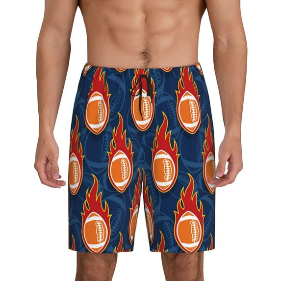 Xecao American Football and Fire Flames Print Men's Sleepwear Shorts Pajama Bottom Lounge Short nightwear with Convenient Pockets for Relaxed Home Wear-3X-Large