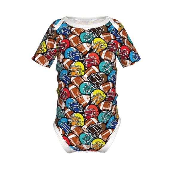 Xecao American Football Pattern Baby Climbing Bodysuit Short Sleeve Onesie Unisex 0-12 Months Baby Shirt Newborn Outfits Crotch snap design-