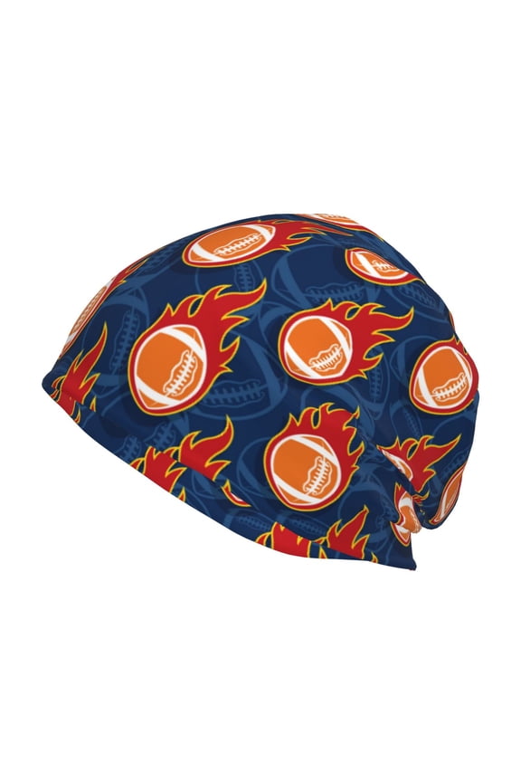 American Football and Fire Flames Print Knit Hat,Winter Beanie for Men Women, Beanie Soft Warm Ski Stocking Cuffed Cap