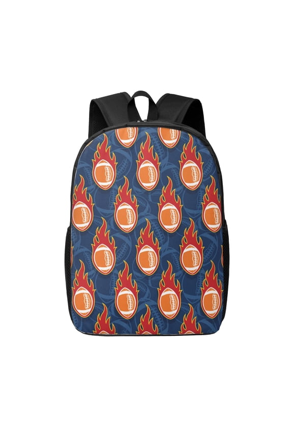 American Football and Fire Flames print Travel Backpack, Large Computer Backpack for Men Women, College School Rucksack Book Bag