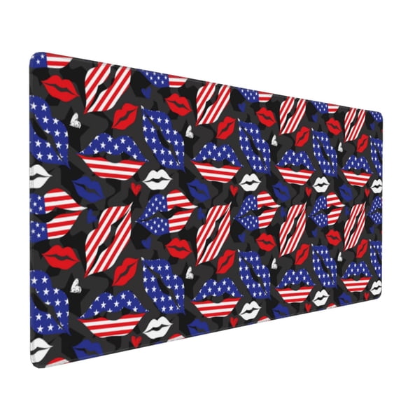 Xecao American With Lips Print Large Mouse Pad, 16x35.5in Mousepad, Professional Non-Slip Rubber Base Big Mouse Pad, Mouse Pad for Gaming & Office Full Desk Mouse Pad