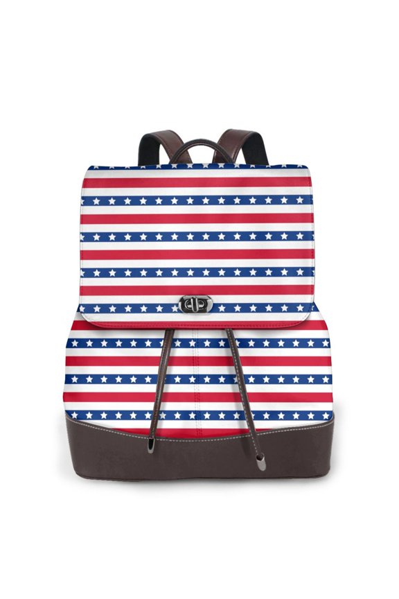 American Patriotic Stars And Stripes Print Large Backpack Soft Leather for Women Travel with Compartment, Adjustable Convertible Strap