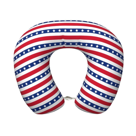 Xecao American Patriotic Stars And Stripes Print Memory Foam Cervical Neck Pillow Versatile U-Shaped Pillows for Home,Office,Camping,Travelling,Soft Washable Cover