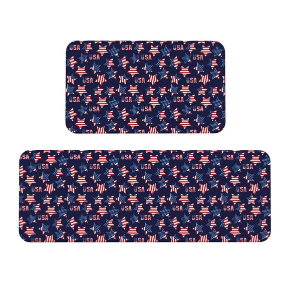 Xecao American Stars Patten Kitchen Rugs and Mats Sets,2 Pieces Non-Slip Washable Rugs, Kitchen Mat for Floor,Suit for Kitchen Decor and Accessories