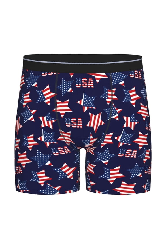 American Stars Print Boxer Briefs for Men's Stretch Moisture-Wicking Underwear, Mid-Rise Classics breathable fabric