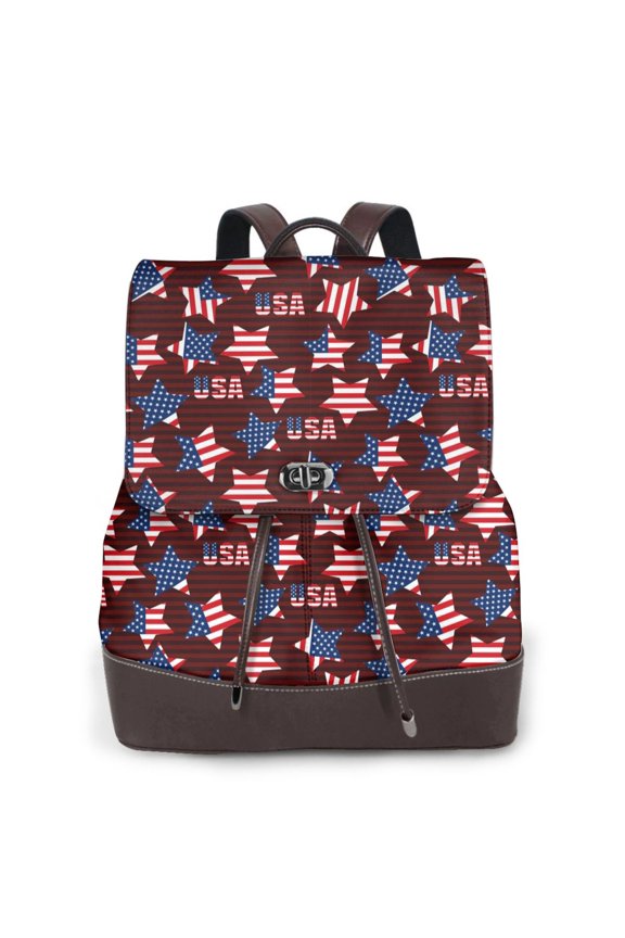 American Stars1 Print Large Backpack Soft Leather for Women Travel with Compartment, Adjustable Convertible Strap