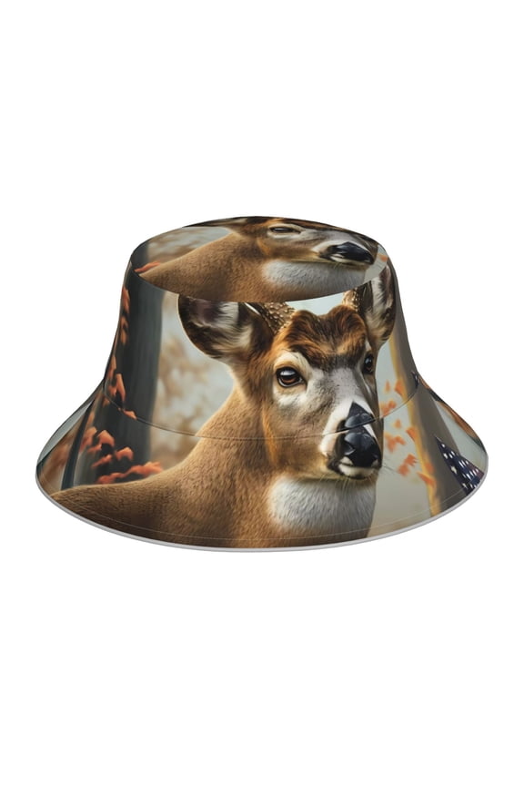 American Wildlife Deer Forest Print Men and Women Night Reflective Hat Runner Cap Visor Bucket Hat Boonie Cap