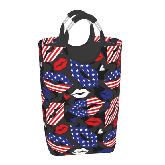 Xecao American With Lips for Laundry Basket,Collapsible Large Laundry Hamper,Wash Bag for Laundry Room, Rolling Laundry Basket with Handles