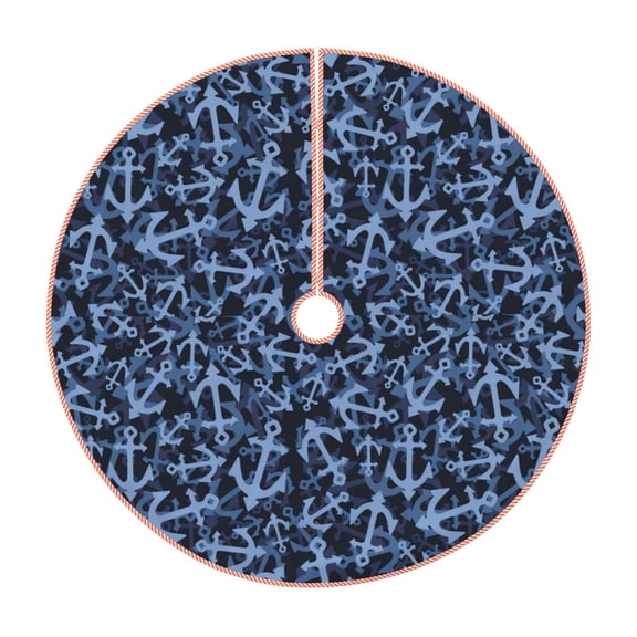Xecao Anchors Ship Pattern Christmas Tree Skirt Round Xmas Tree Mat Base Cover for Holiday Home Decorations-30"