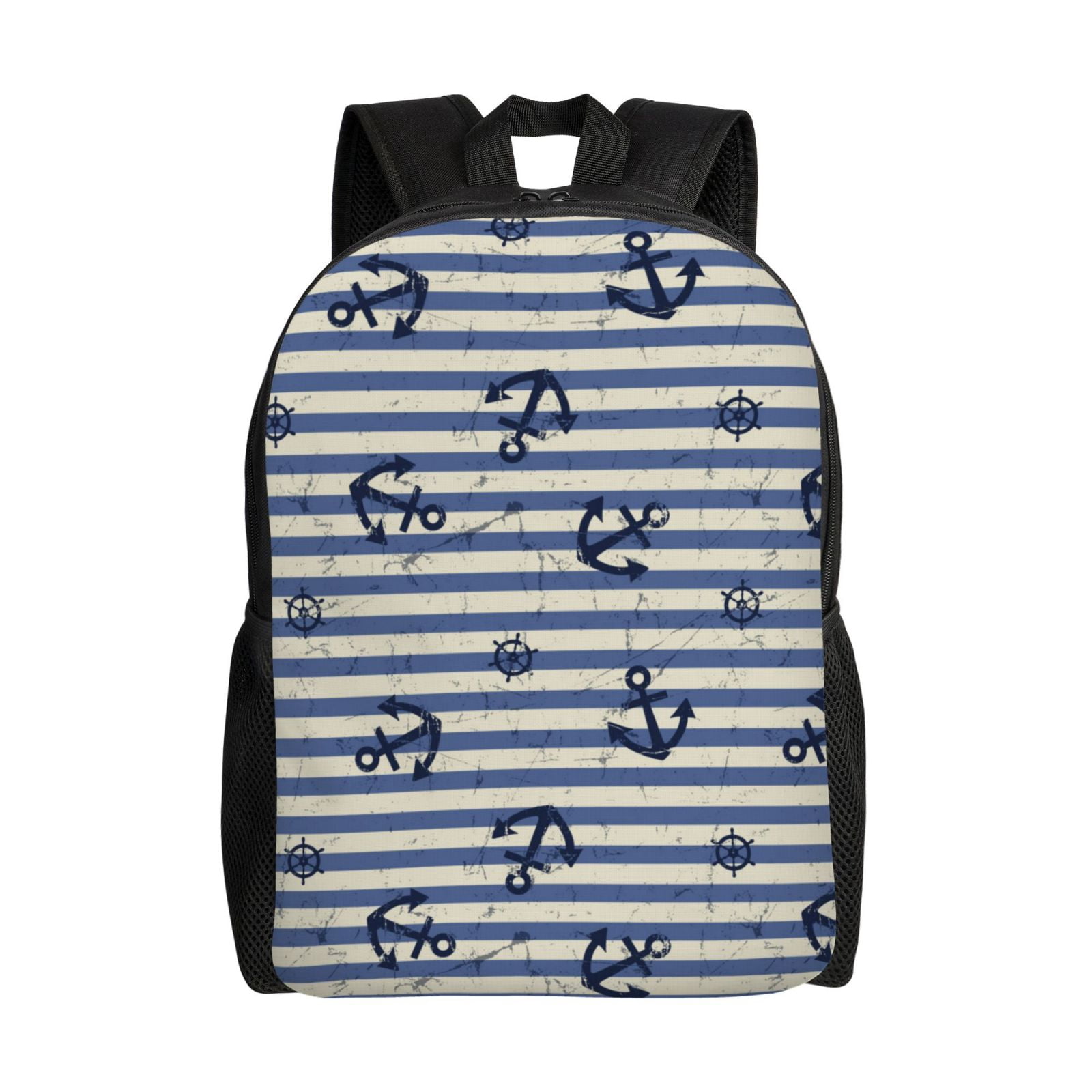 Xecao Anchors And Steering Wheel Print School Backpack with Laptop Compartment Small Travel Laptop Backpack for Women Men Waterproof College Backpack Simple School Bag