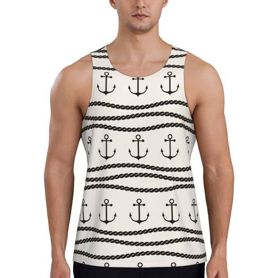 Xecao Anchors and Ropes Men's Tank Top Workout Quick Dry Sleeveless Gym Jogging Muscle Shirts Summer Swim Beach Tops
