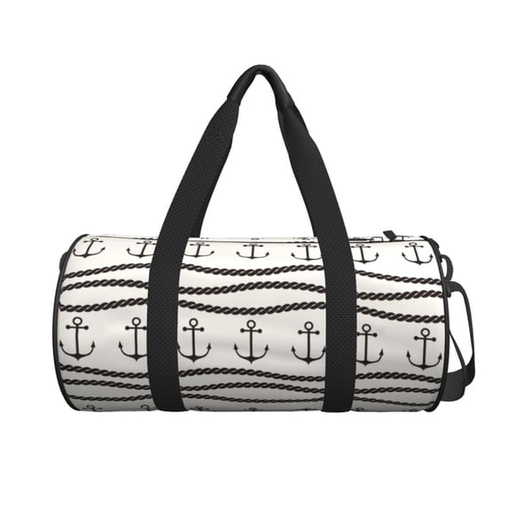 Xecao Anchors and Ropes print Round Travel Duffel Bag is a foldable gym bag with an inner pocket, perfect for travel sports