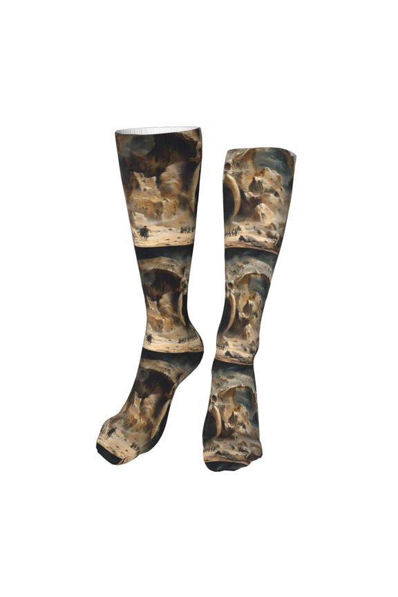 Ancient Skull Cave Landscape Print Calf Socks Seamless Toe, Knee High Long Socks, Sports Socks Trouser Socks for Women and Men-One Size