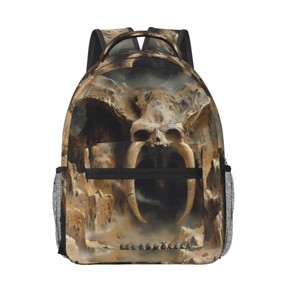 Xecao Ancient Skull Cave Landscape Print Casual Backpack: A Computer Backpack Ideal for Men and Women, Perfect for College, School, or Daily Travels-One Size