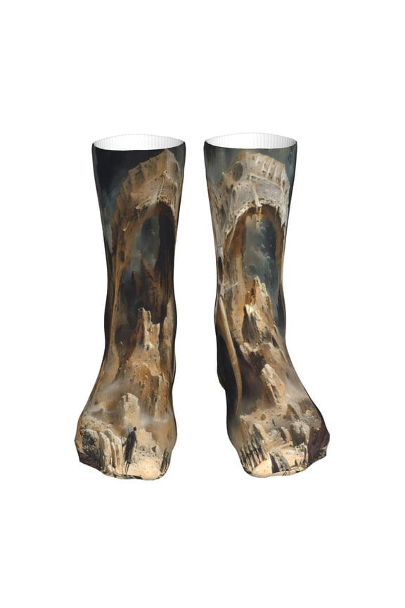 Ancient Skull Cave Landscape Print Fashion No Heel Casual Crew Socks Cushioned Breathable for Men Women - Moisture wicking,Not easy to fade Suitable for daily