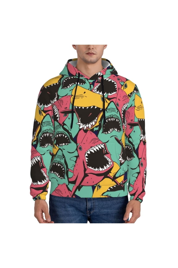 Angry Shark Pattern Pattern Men's Adult Pullover Hoodie,Hooded Sweatshirt-4X-Large