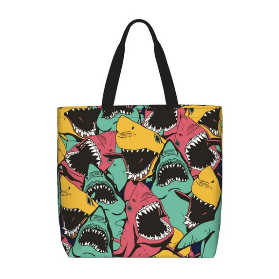 Xecao Angry Shark Pattern for Tote Bag: spacious with inner pockets, ideal for work, shopping, or travel.