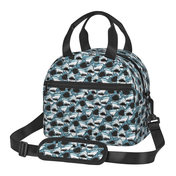 Xecao Angry Shark Print Insulated Lunch Box, Lunch Cags Lunch Bag Featuring An Adjustable Shoulder Strap