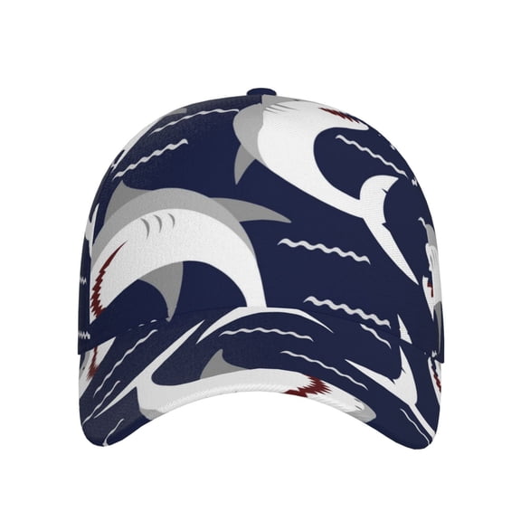 Xecao Angry Shark for Baseball Cap: Unisex, crafted from classic polyester twill fabric, featuring a soft unconstructed design