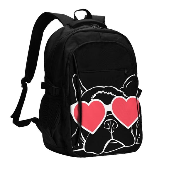 Xecao Animal Bulldog French for Travel Laptop Backpack, USB-Charging-Enabled, Spacious Business Backpack for Men and Women,College School Computer Bag