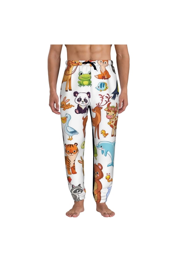 Animal Cartoon Style Print Active Tech Joggers for Men, Mens Sweatpants Lounge Pants with Pockets-3X-Large