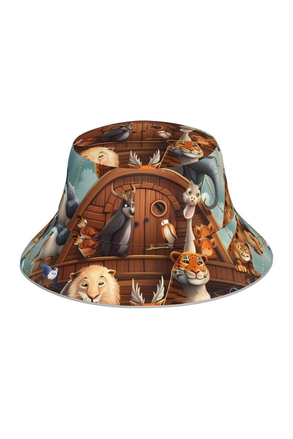 Animal Filled Noahs Ark Print Men and Women Night Reflective Hat Runner Cap Visor Bucket Hat Boonie Cap