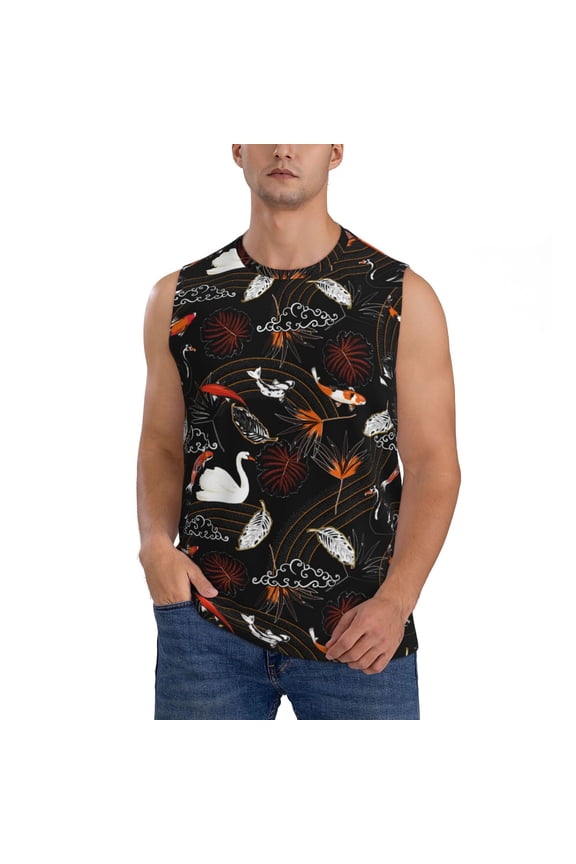 Animal Koi Fish Print Men's Tank Top: Sleek Sleeveless Tee for Casual Sports and Beach Occasions-Medium