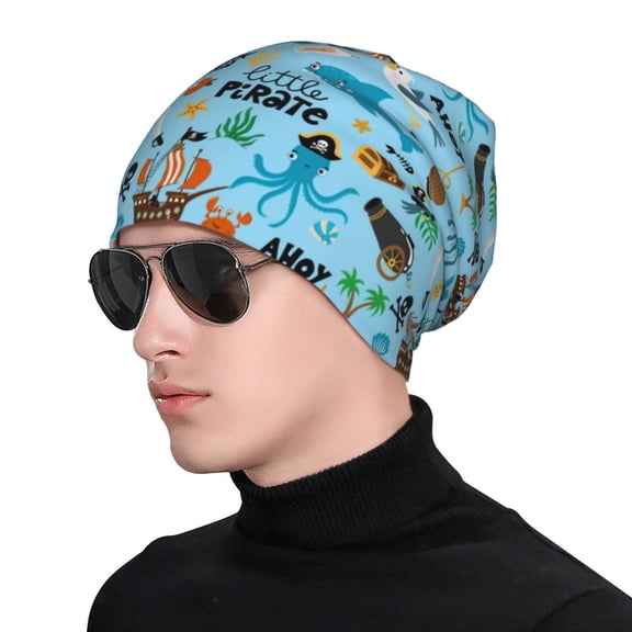 Xecao Animal Pirate Print Beanie Knitted Hat for Men Women, Winter Fashion Knit Cuffed Caps Unisex