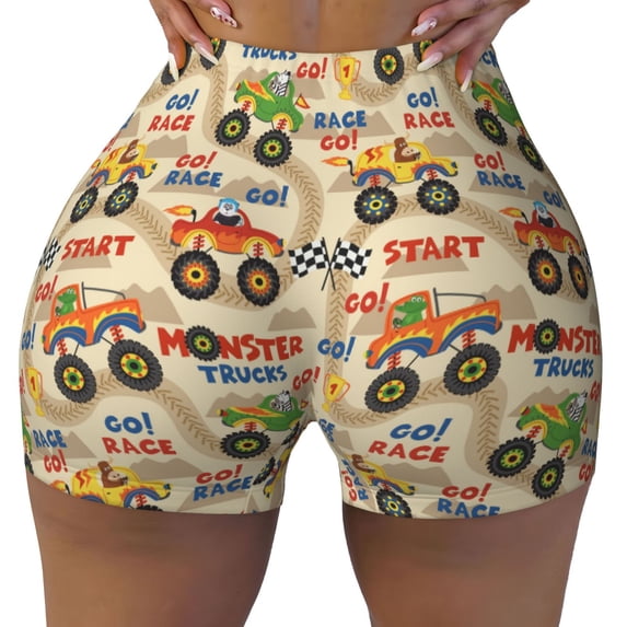 Xecao Animal Truck Print Workout Shorts for Women Soft Smooth Gym Yoga Scrunch Active Tennis Workout Running Shorts