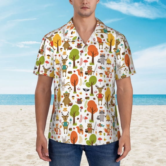 Xecao Animals Forest print Hawaiian shirt - a stylish short-sleeve button-down for men, perfect for casual beach and tropical outings.