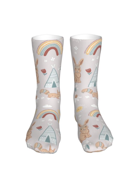 Animals In Tribe Print Fashion No Heel Casual Crew Socks Cushioned Breathable for Men Women - Moisture wicking,Not easy to fade Suitable for daily