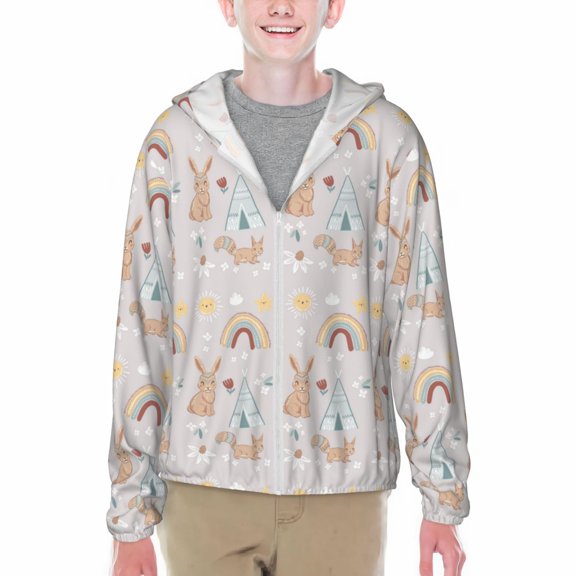 Xecao Animals In Tribe Print Fishing Shirts for teenager Long Sleeve UV Sun Protection Hoodie with Zipper Outdoor Hiking Shirts-Small
