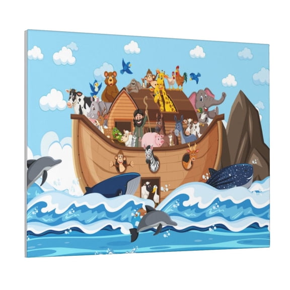 Xecao Animals on Noah's Ark Floating for Waterproof Framed Canvas Art - Modern Home Decor with Real Wood Frame for Gifting and Interior Design,Horizontal