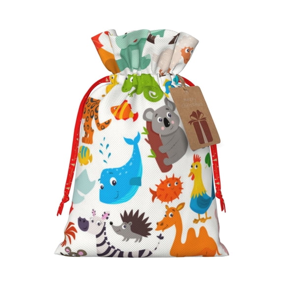 Xecao Animals Print Burlap Gift Bags with Drawstring and Gift Tags, Gift Bags, Burlap Bags, Jute Bags for Party, Christmas, DIY Craft Bags-Medium