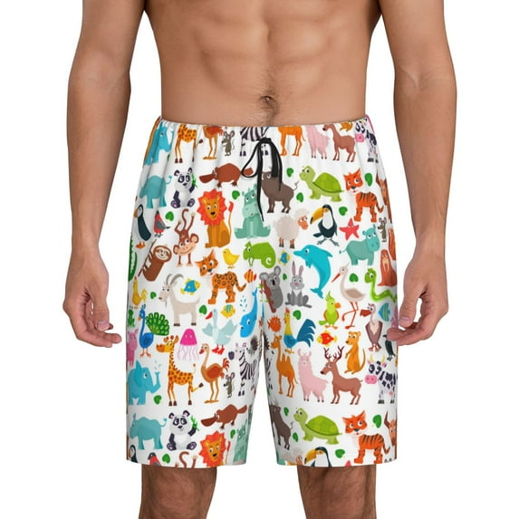Xecao Animals Print Men's Sleepwear Shorts Pajama Bottom Lounge Short nightwear with Convenient Pockets for Relaxed Home Wear-X-Large