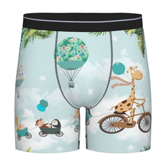 Xecao Animals Riding Across The Sky Print Boxer Briefs for Men's Stretch Moisture-Wicking Underwear, Mid-Rise Classics breathable fabric