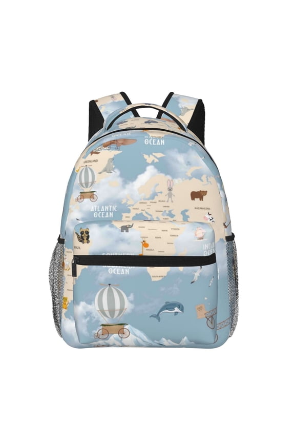 Animals Travel World Map Backpack, a stylish and functional choice for both men and women, is the perfect basic bookbag for college, work, or travel