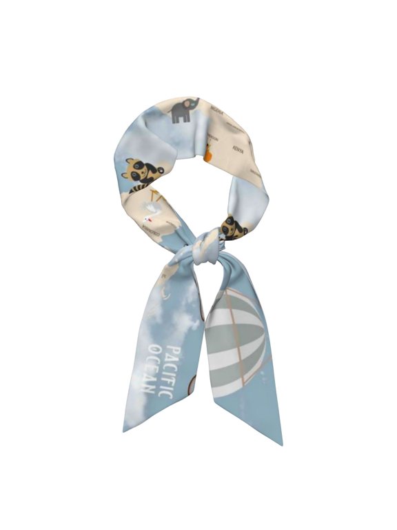 Animals Travel World Map Pattern Large Satin Head Scarf - Satin Hair Scarves Silk Bandana Scarf Headscarf Silk Feeling Scarf for Women