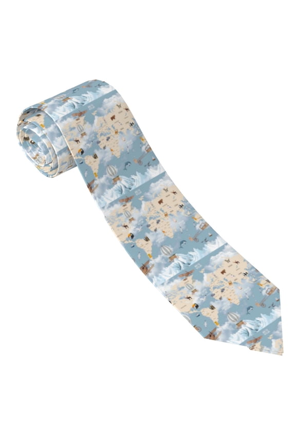 Animals Travel World Map Print Tie For Men Necktie Woven Jacquard Neck Ties,Classic Men's Tie