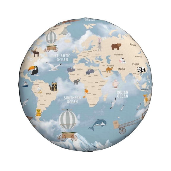 Xecao Animals Travel World Map for Tire Covers: Waterproof, dust-proof, and universally fitting for trailers, SUVs