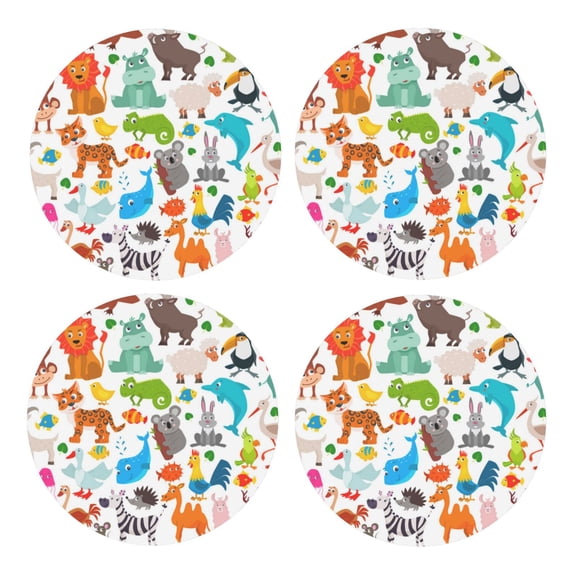 Xecao Animals for MDF Cork Coaster 4 Pcs,Drink Coasters,Suit for House Warming Gifts New Home ,Coffee Table Decor-Round Shape