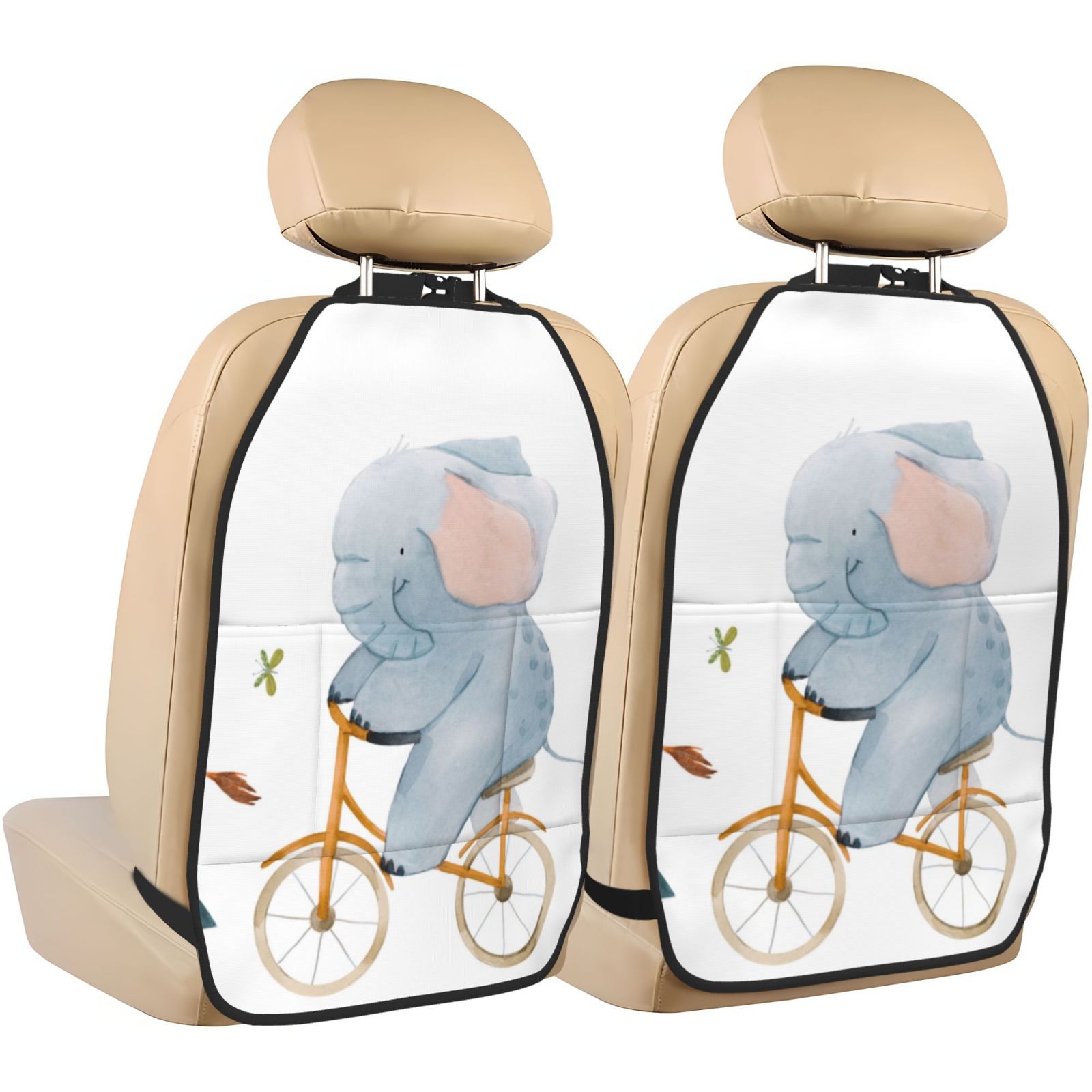 Xecao Animals in Transport Pattern Car Seat Back Protector 2 Pack Large Capacity Pocket, Kick Mats Back Seat Protector