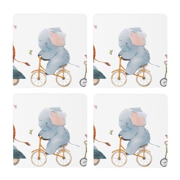 Xecao Animals in Transport for MDF Cork Coaster 4 Pcs,Drink Coasters,Suit for House Warming Gifts New Home ,Coffee Table Decor-Square