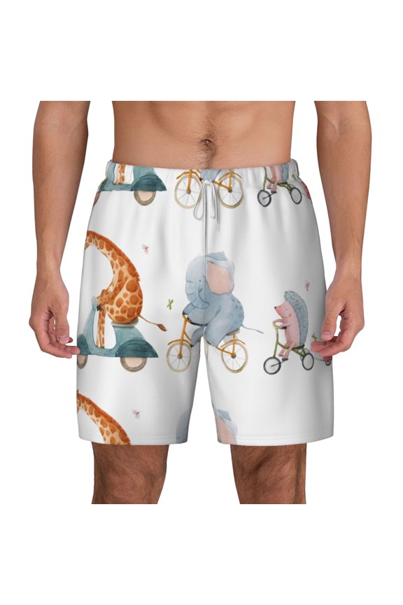 Animals in Transport for Men's Swimming Trunks Swim Trunks Quick Dry Swim Shorts with Mesh Lining Funny Swimwear Bathing Suits