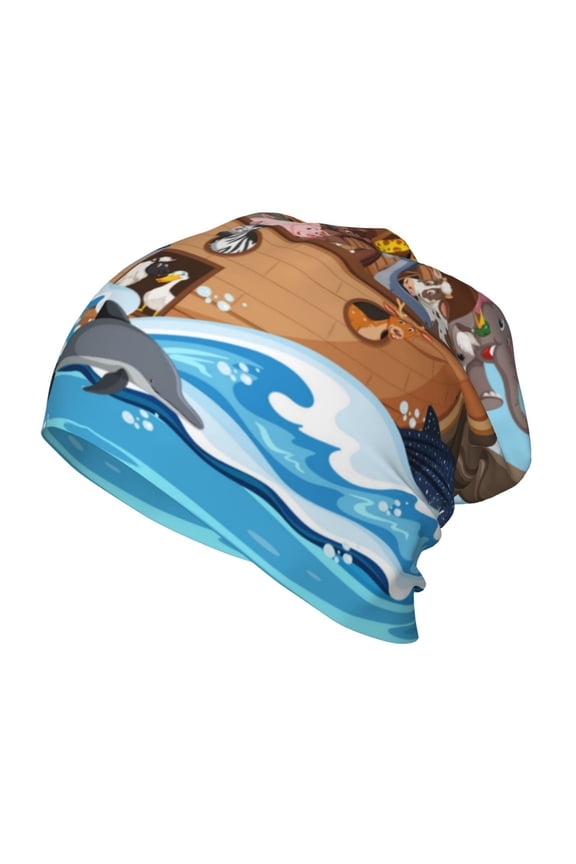 Animals on Noah's Ark Floating Print Beanie Hat Toddler Girls Boys, Baby Hats Winter Warm Knitted Thermal, Kids Winter Caps